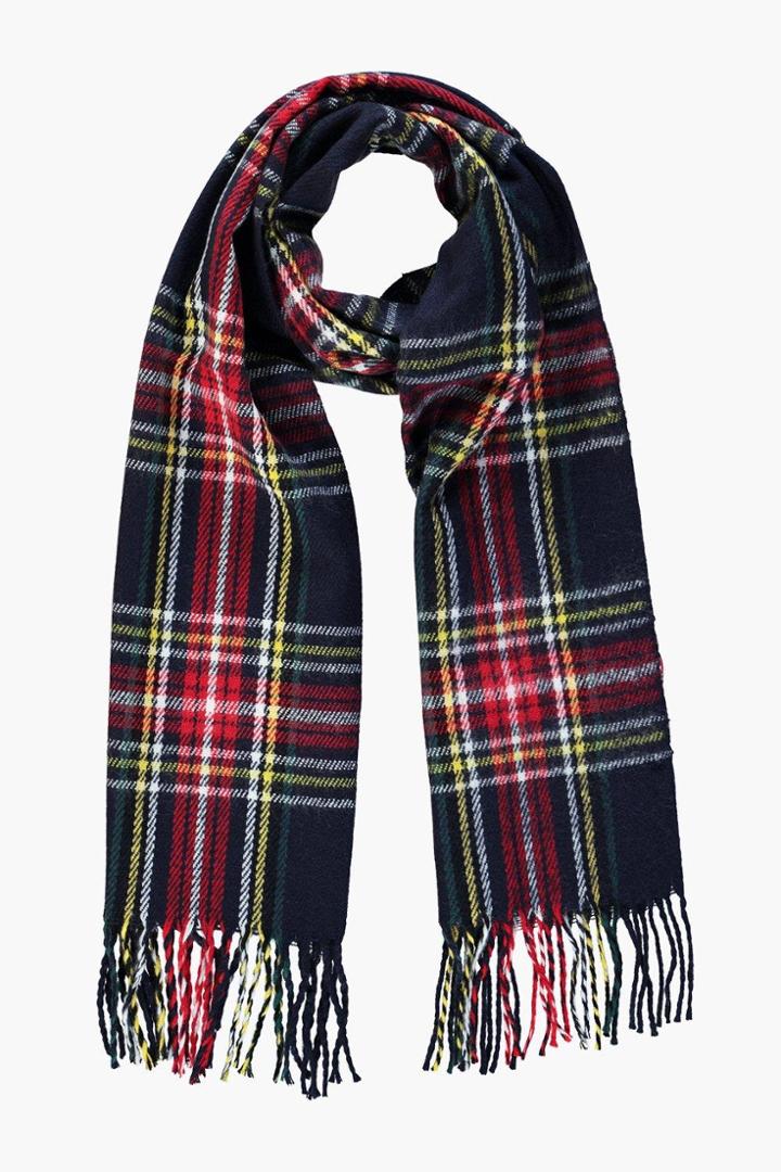 Boohoo Jessica Blue Brushed Check Scarf Blue