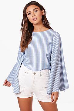 Boohoo Petite Freya Extreme Ruffle Sleeve Stripe Blouse
