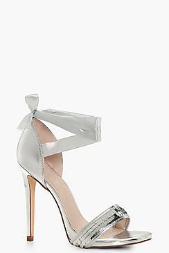 Boohoo Alicia Sequin Band Satin Wrap Strap Heels