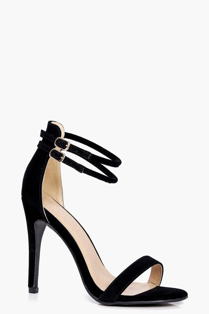 Boohoo Libby Double Ankle Band 2 Part Heels Black