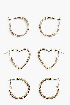 Boohoo Retro Twisted Hoop & Heart Two Pack