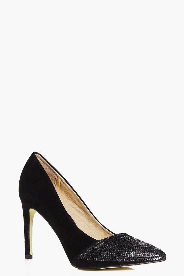 Boohoo Faye Studded Toe Cap Court Black