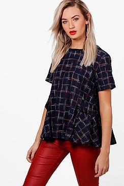 Boohoo Alisha Brushed Check Peplum Boxy Top