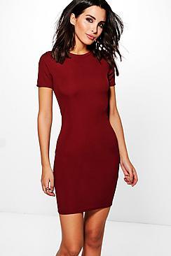 Boohoo Fiona Basic Rib Crew Bodycon Dress