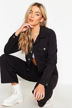 Boohoo Contrast Stitch Zip Detail Crop Denim Jacket
