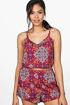 Boohoo Darcy Paisley Vest + Short Pj Set
