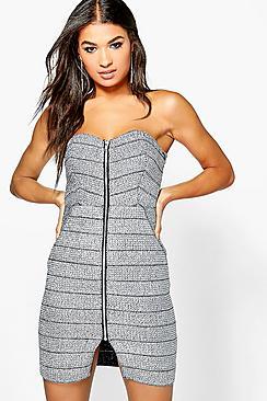 Boohoo Boutique Marie Metallic Zip Bodycon Dress