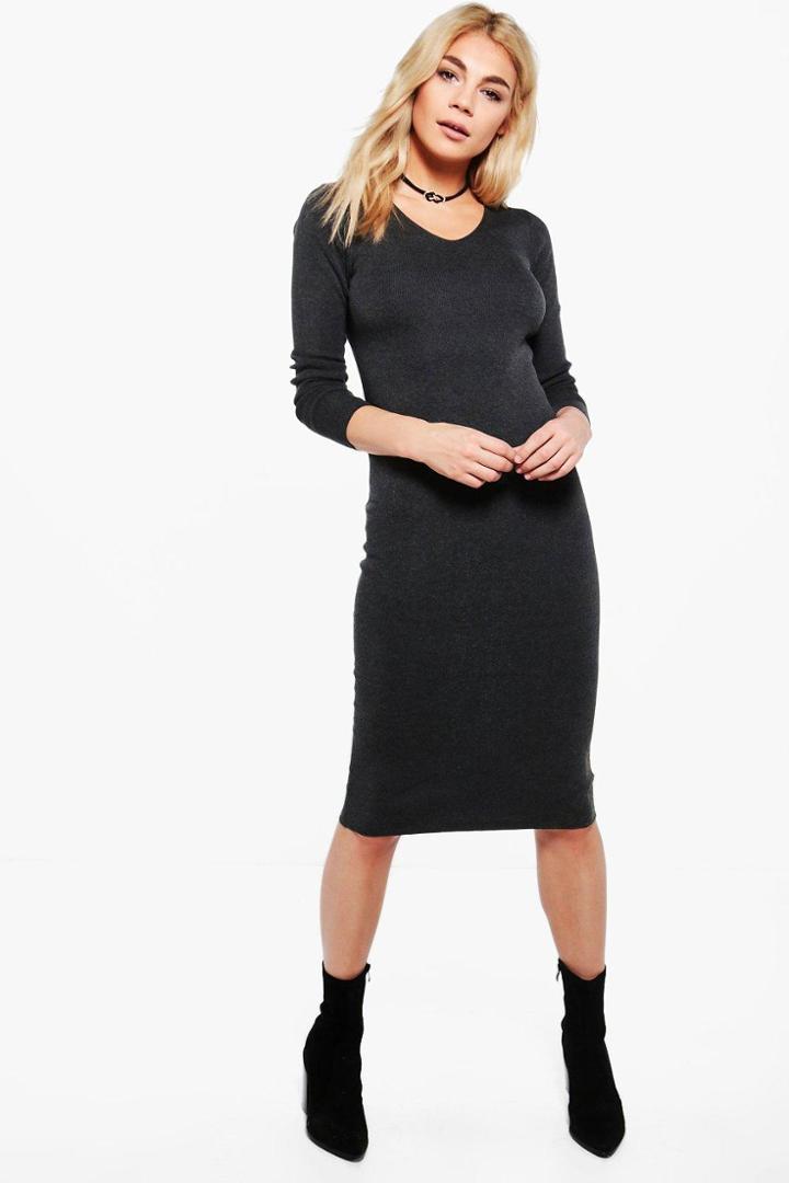 Boohoo Jessica Knitted Midi Dress Grey