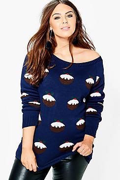 Boohoo Plus Christina Xmas Off The Shoulder Jumper
