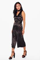 Boohoo Maisie Satin Crop Trouser Black