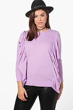 Boohoo Plus Kelly Ruffle Front Knitted Top