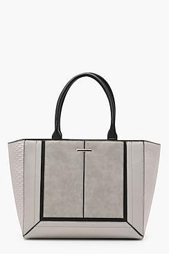Boohoo Tia Mixed Panel Tote Bag