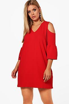 Boohoo Plus Nancy Open Shoulder Crepe Shift Dress