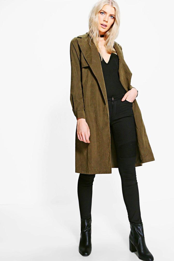 Boohoo Annabelle Woven Trench Khaki