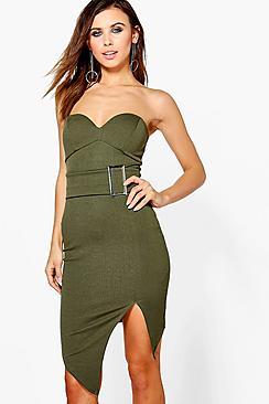 Boohoo Petite Rosa Oversized Buckle Bandeau Dress