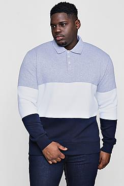 Boohoo Big And Tall Rugby Fleece Colour Block Sweat