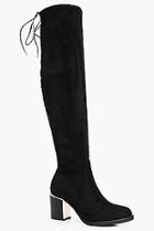 Boohoo Zoe Stretch Over The Knee Boot With Gold Trim