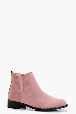 Boohoo Ellie Stud Mixed Panel Chelsea Boot