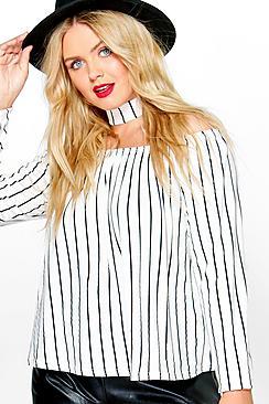 Boohoo Plus Elisa Bardot Stripe Top