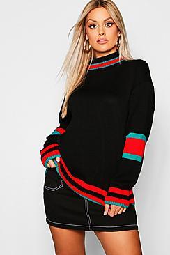 Boohoo Plus Roll Neck Stripe Detail Jumper