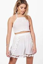 Boohoo Elsa Tassle Trim Crop & Short Co-ord Set