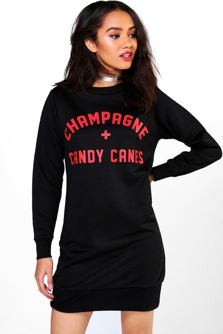 Boohoo Petite Paige Christmas Novelty Sweat Dress Black