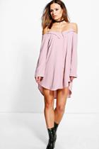 Boohoo Darcie Off Shoulder Eyelet Shirt Dress Rose