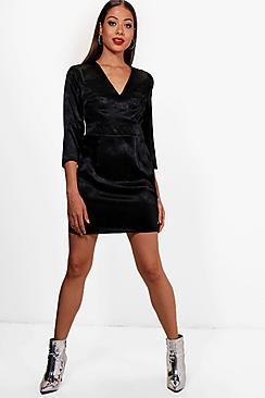 Boohoo Flo Wide Sleeve Satin Tie Detail Shift Dress