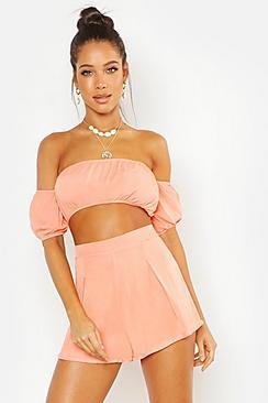 Boohoo Puffed Sleeve Crop Top