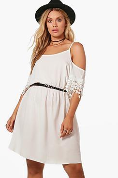 Boohoo Plus Kerry Crochet Trim Cold Shoulder Dress