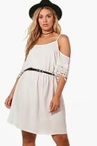 Boohoo Plus Kerry Crochet Trim Cold Shoulder Dress