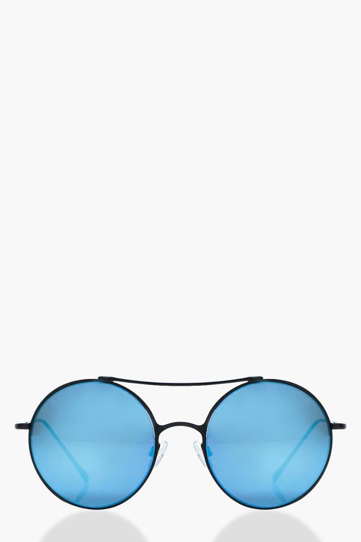 Boohoo Claire Blue Matte Frame Round Sunglasses Black
