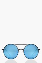Boohoo Claire Blue Matte Frame Round Sunglasses Black