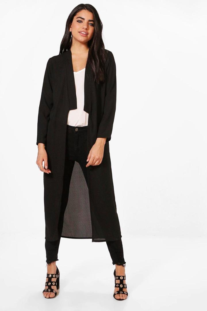 Boohoo Isabelle Step Collar Lightweight Duster Black