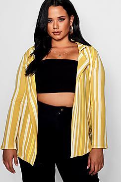 Boohoo Plus Amelia Stripe Tie Waist Blazer