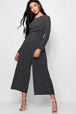 Boohoo Polka Dot Wrap Over Jumpsuit