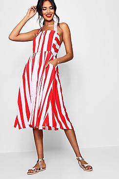 Boohoo Halterneck Striped Midi Dress