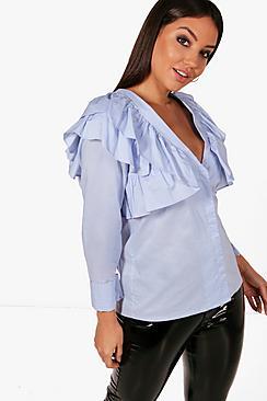 Boohoo Mariana Ruffle Front Shirt