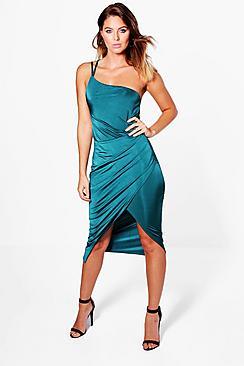 Boohoo One Shoulder Rouched Midi Dress