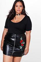Boohoo Plus Claire Floral Embroidered Pu Mini Skirt