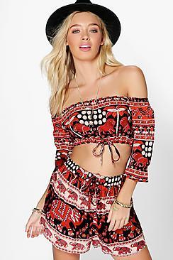Boohoo Emma Elephant Print Short Co-ord Set