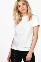 Boohoo Skye Metallic Cami 2 In 1 Tee Silver