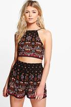 Boohoo Petite Leah Paisley Crop And Short Co-ord