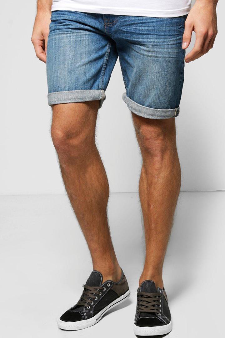 Boohoo Stonewash Denim Shorts Blue