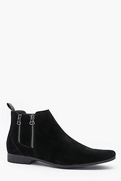 Boohoo Double Zip Faux Suede Chelsea Boot