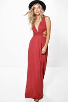 Boohoo Ava Rouched Waist Band Maxi Dress Chestnut