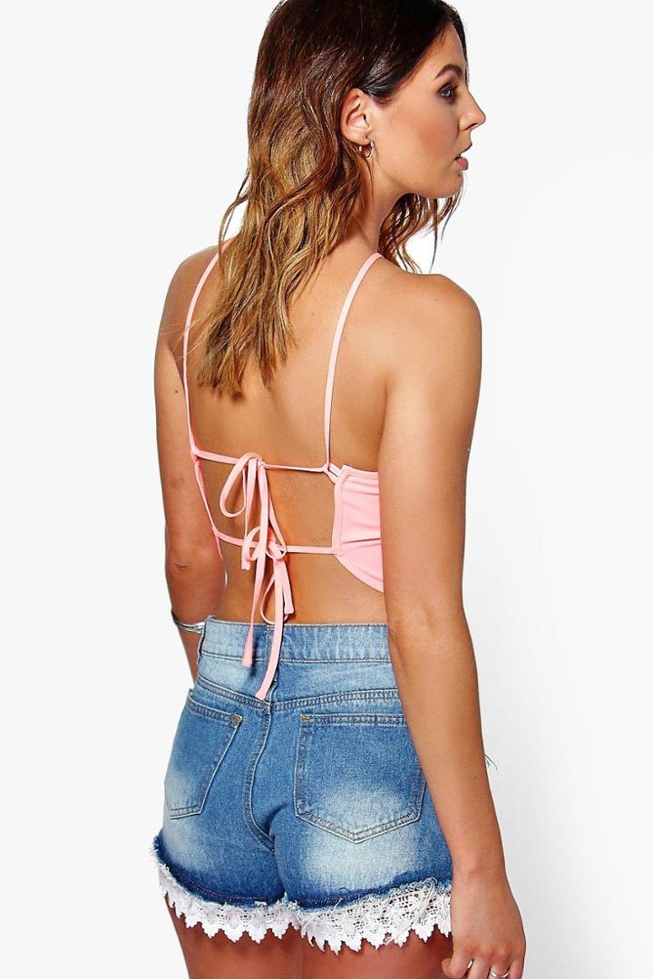 Boohoo Katie Tie Back Halterneck Top Coral