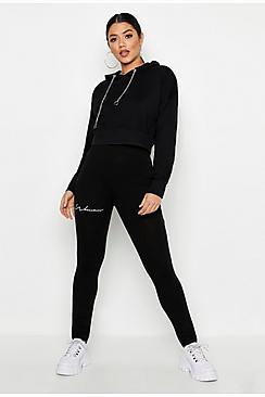 Boohoo Woman Embroidered Cotton Elastane Leggings