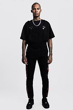 Boohoo Skinny Fit Overalls With Printed Side Panel