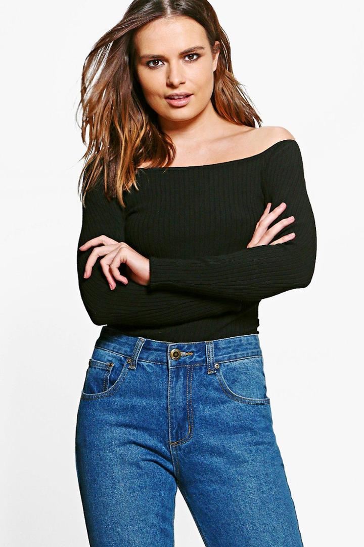 Boohoo Melissa Soft Knit Bardot Jumper Black